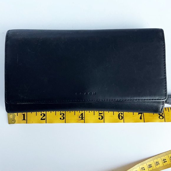 Coach Wallet Long Zip Around Trifold Snap Black Leather Vintage - Picture 4 of 11